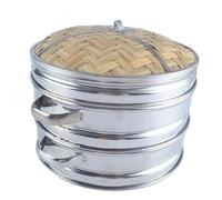 Luminexia Piroscafo in bambù con Acciaio Inossidabile,Cestello per Cottura A Vapore in bambù A 2 Livelli con Coperchio,Vaporiera Bamboo per Riso Verdure Carne Gnocchi di Pesce Dim Sum,8 Taglie