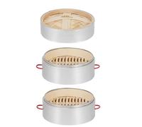 Luminexia Vaporiera Bamboo 3 Livelli con Coperchio,Cestello per la Cottura a Vapore in bambù,Pentola per Cottura a Vapore in Acciaio Inossidabile,per la Cottura di Dim Sum e Cottura a Vapore,3 Stili