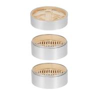 Luminexia Vaporiera Bamboo 3 Livelli con Coperchio,Cestello per la Cottura a Vapore in bambù,Pentola per Cottura a Vapore in Acciaio Inossidabile,per la Cottura di Dim Sum e Cottura a Vapore,3 Stili