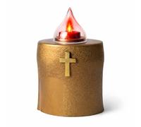 Lumino Elettrico Oro per Loculo Mortuario con Croce Dorata e Luce Rossa Intermittente - Lampada Votiva a Batteria Resistente alle Intemperie per Cimitero, Tomba e Cappella, Uso Interno ed Esterno,