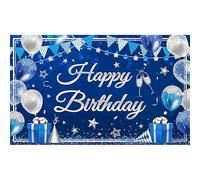Luminora 1,8 x 1,1 m Blu navy Argento Happy Birthday Sfondo Palloncini Regali Bandiera Sfondo Uomini Ragazzi Compleanno Triangolo Bandiera Celebrazione Decorazione Foto Banner Puntelli