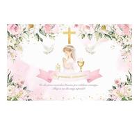 Luminora 1,8 x 1,1 m Sfondo di Mi primera comunión (Spagnolo) Ragazza | rosa per foto, battesimo e baby shower in poliestere decorazione per feste banner arazzo da parete accessori da studio