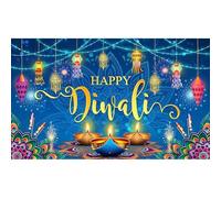 Luminora 1,8 x 1,1m Sfondo autunnale blu per Diwali, Rangoli, fuochi d'artificio, fiori, lampade a olio, sfondo per preghiere, decorazioni per feste indiane, striscioni fotografici, oggetti di scena