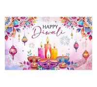 Luminora 1,8 x 1,1m Sfondo rosa autunnale Happy Diwali Rangoli Fuochi d'artificio Fiori Lampade a olio Sfondo di preghiera Decorazioni per feste indiane Banner fotografico Puntelli