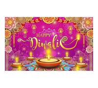 Luminora 1,8 x 1,1m Sfondo rosa autunno felice Diwali Rangoli fuochi d'artificio fiori lampade a olio sfondo preghiera festival indiano Deepavali decorazioni per feste banner fotografico