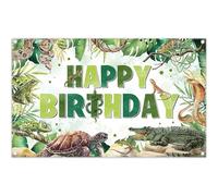 Luminora 1,82x1,1m Sfondo di compleanno giungla verde con animali, serpenti, rane, tartarughe, coccodrilli, lucertole, sfondo per bambini, decorazioni per compleanno di ragazzi, banner fotografico.