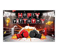 Luminora 1,8x1,1 m Sfondo di buon compleanno a tema boxe ring da boxe rosso e nero sfondo a tema sportivo striscione per feste per bambini decorazioni, accessori per cabina fotografica per vacanze