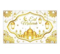 Luminora 1,8x1,1m Lanterna dorata per la moschea di Eid Mubarak, sfondo con motivo a stella e luna, decorazione per feste, bambini e adulti, striscioni fotografici.