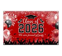 Luminora 1,8x1,1m Sfondo Laurea Classe 2026 - Tappezzeria Rossa con Tocco e Fuochi d’Artificio, Scritta “We Are Proud Of You”, Decorazione per Festa Scolastica, Accessori per Photo Booth