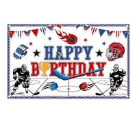 Luminora 1,8x1,1m Sfondo per hockey, sfondo blu e rosso per giocatori di hockey su ghiaccio, casco, disco, sfondo per ragazzi, decorazioni per feste di compleanno sportive, striscione fotografico