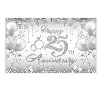 Luminora 1,8x1,1m Sfondo per il 25° anniversario, palloncini argentati, fedi nuziali color champagne, sfondo glitterato, decorazioni per feste di coppia, striscioni fotografici.