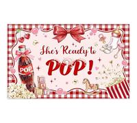 Luminora 1,8x1,1m Sfondo She's Ready to POP rosa e rosso con fiocco a tema ideale per baby shower compleanno feste e come accessorio per cabina fotografica per bambini