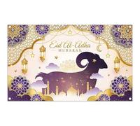 Luminora 1,8x1,1m Sfondo Viola per Eid al-Adha con Mandala Islamico, Pecore e Castello Musulmano, Decorazioni per feste Eid Mubarak e accessori per photo booth