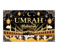 Luminora 1,8x1,1m Umrah Mubarak Sfondo Nero Dorato Islamico Ramadan Mubarak Hajj Kaaba Lanterne Luna Stelle Sfondo Decorazione Festa Musulmana Foto Banner Puntelli