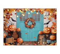 Luminora 2,1 x 1,5 m autunno fattoria blu fienile porta sfondo autunno foglie d'acero zucca scatola di legno pipistrello sfondo Halloween raccolto trucco o scherzetto decorazione foto banner puntello