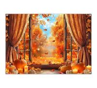 Luminora 2,1 x 1,5 m autunno foresta davanzale sfondo autunno zucca fiori cielo blu sfondo raccolta grazie dare bambini compleanno decorazione foto banner puntelli