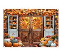Luminora 2,1 x 1,5 m Autunno Paese Fienile Porta In Legno Sfondo Zucca Fiori Autunno Acero Foresta Sfondo Raccolto Famiglia Grazie Dare Decor Photo Banner Puntelli