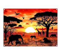 Luminora 2,1 x 1,5 m Fauna selvatica al tramonto Sfondo deserti della savana africana piacevole elefanti giraffe scimmie backgound bambini compleanno viaggio decorazione foto banner puntelli