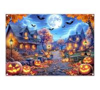 Luminora 2,1 x 1,5 m Halloween fantasma città notte sentiero sfondo zucca pipistrello luna caduta foglie di acero trucco o trattare sfondo terrore bambini compleanno foto banner attrezzi