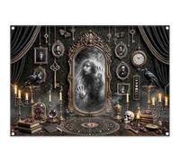 Luminora 2,1 x 1,5 m Halloween Gothic Mansion Ghost Specchio Corvo | Tessuto in poliestere, Scena occulta spettrale cornice antica sfondo, Bambini Party Supplies, Decorazioni banner