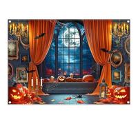 Luminora 2,1 x 1,5 m Halloween haunted Mansion sfondo finestra soglia arancione tende zucca pipistrello fototelaio luna sfondo terrore castello decorazione foto banner attrezzi