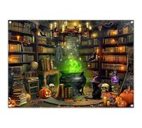 Luminora 2,1 x 1,5 m Halloween Wizard Magia Libreria Sfondo Strega Calderone Libreria Sfondo Spettrale Fantasma Pipistrello Zucca Decorazione Bambini Festa Foto Banner