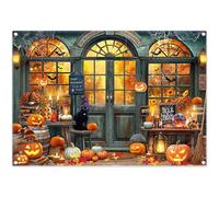 Luminora 2,1 x 1,5 m Happy Halloween Retro Magic Wood House Fondale Acero Foresta Zucca Gatto Nero Cappello Strega Bat sfondo Dolcetto o scherzetto Decor Photo Banner Puntelli