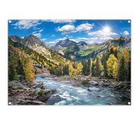 Luminora 2,1 x 1,5 m paesaggio naturale valle lago paesaggio sfondo cielo blu sole montagna foresta albero di pino sfondo escursionismo campeggio decorazione all'aperto banner foto