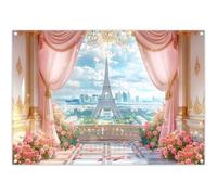 Luminora 2,1 x 1,5 m Parigi Terrazza Rosa Tenda Sfondo Torre Eiffel Primavera Fiori Rose Città Europea Paesaggio Fotografia Sfondo Ragazze Decorazioni Festa Banner Foto