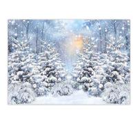 Luminora 2,1 x 1,5 m sfondo blu invernale con scena di neve foresta di pini fiocchi di neve impostazione sole mattina nebbia sfondo paesaggio neve percorso decorazione natalizia foto banner puntelli
