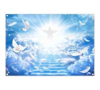 Luminora 2,1 x 1,5 m sfondo Gesù celeste Lui è risorto sfondo per interni ed esterni, arazzo da parete per eventi chiesa, celebrazioni pasquali, feste, striscioni, decorazioni per cabina fotografica