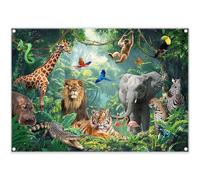 Luminora 2,1 x 1,5 m tessuto giungla safari sfondo tropicale foresta pluviale animali fotografia sfondo decorazioni selvaggi festa di compleanno per bambini banner puntelli