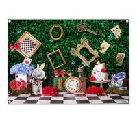 Luminora 2,1 x 1,5 m Tessuto Wonderland Tea Party Sfondo Scacchiera Bambini Fiaba Coniglio Sfondo Piccola Principessa Ragazza Decorazioni Photo Banner Puntelli