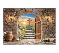 Luminora 2,1x1,5m Sfondo della Resurrezione della Croce Cristiana di Pasqua Egli è Risorto Crocifissione Alba Sfondo della Chiesa della Santa Croce Decorazione per Eventi Foto Banner Puntelli