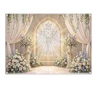 Luminora 2,1x1,5m Sfondo Fotografico Cappella con Croce - Elegante Sfondo per Prima Comunione, Ritratto su Vetrata Colorata, Decorazioni Feste e Cabine Fotografiche