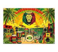 Luminora 2,1x1,5m Sfondo Reggae con Leone Giamaicano Rosso Giallo Verde Spiaggia Tropicale Musica Batteria Chitarra Striscione Decorazioni, Accessori per Photo Booth per Feste