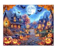 Luminora 3 x 2,43 m Halloween fantasma città notte sentiero sfondo