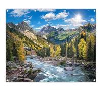 Luminora 3x2,4m Paesaggio naturale, valle, lago, paesaggio, sfondo, cielo blu, sole, montagna, foresta, pino, sfondo, escursionismo, campeggio, decorazioni per esterni, banner fotografico