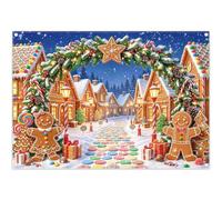 Luminora Fondale invernale con villaggio di pan di zenzero natalizio, 2,1 x | Tessuto in poliestere, Arazzo, Candy Street Pattern, Natale Fiaba Forniture per feste, Decorazioni per banner