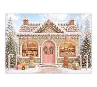 Luminora Fondale natalizio con casa di pan di zenzero e neve, 2,1 x 1,5 m | Tessuto in poliestere, Macarons Candy Cane Snowy Forest Sfondo, Natale Famiglia Vacanze Party Forniture, Outdoor Photo Booth