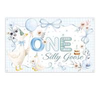 Luminora Sfondo Blu 1,8x1,1m Primo Compleanno Il Nostro Piccolo Papero Compie 1 Anno, Fiocco a Quadri, Decorazioni Festa 1° Compleanno Bambini, Strumenti per Foto Banner