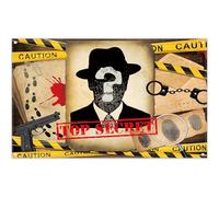 Luminora Sfondo Top Secret da 182,9 x 109,2 cm, motivo: detective con impronte digitali, manette, nastro di attenzione, omicidio, mistero, decorazioni per feste, accessori per foto