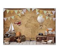 Luminora Tessuto 2,1 x 1,5 m Avventura Viaggi Fotografia Sfondo Vintage Mappa del Mondo Aereo Sfondo Bambini Compleanno Baby Shower Party Decorazioni Photo Booth Banner