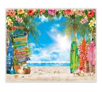 Luminora Tessuto 3 x 2,4 m Estate Hawaiana Fotografia Sfondo Spiaggia Tropicale Luau Fiore Palma Foglie Surfboard Sfondo Aloha Decorazioni per Feste Foto Banner Booth