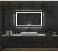 luminorcrest Specchio da bagno con illuminazione, rettangolare, 60 x 100 cm, specchio da parete a LED, 3 colori di luce, dimmerabile, con touch, anti-appannamento, CRI90+, vetro temperato