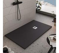 Luminosa ArredoBagno Piatto Doccia Marmoresina 80x100 - Effetto Pietra Antiscivolo con GELCOAT - Modello MARMOTEK Colore Nero - Griglia in Acciaio e piletta Incluse