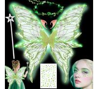 Luminose ali di Fata a Led, ali di Farfalla con Orecchie da Elfo, Cerchietto da Fata a Led e Bacchette di Fata a Stella, ali di Farfalla, Ali da Principessa, Costume da ala Per Feste a Tema Carnevale