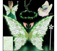Luminose ali di Fata a Led, ali di Farfalla con Orecchie da Elfo, Cerchietto da Fata a Led e Bacchette di Fata a Stella, ali di Farfalla, Ali da Principessa, Costume da ala Per Feste a Tema Carnevale