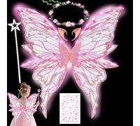 Luminose ali di Fata a Led, ali di Farfalla con Orecchie da Elfo, Cerchietto da Fata a Led e Bacchette di Fata a Stella, ali di Farfalla, Ali da Principessa, Costume da ala Per Feste a Tema Carnevale