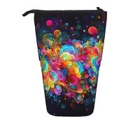 Luminoso Bella Colorata Stampa Artistica Matita Pouch Stand Up Matita Caso Durevole Telescopico Penna Sacchetto di Trucco Per Forniture Per, Nero , Taglia unica